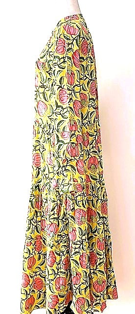 Midi Block Print Cotton Dress Is Appealing and Comfortable (Yellow)