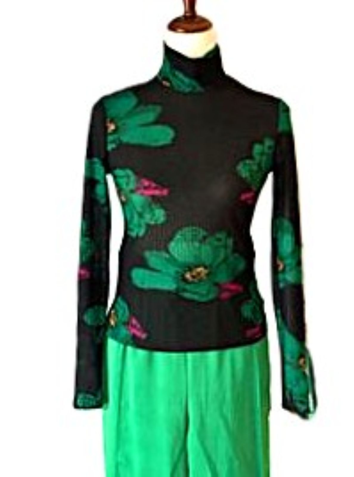 Tops: Floral-Print Mesh Long-Sleeve Top (Black)