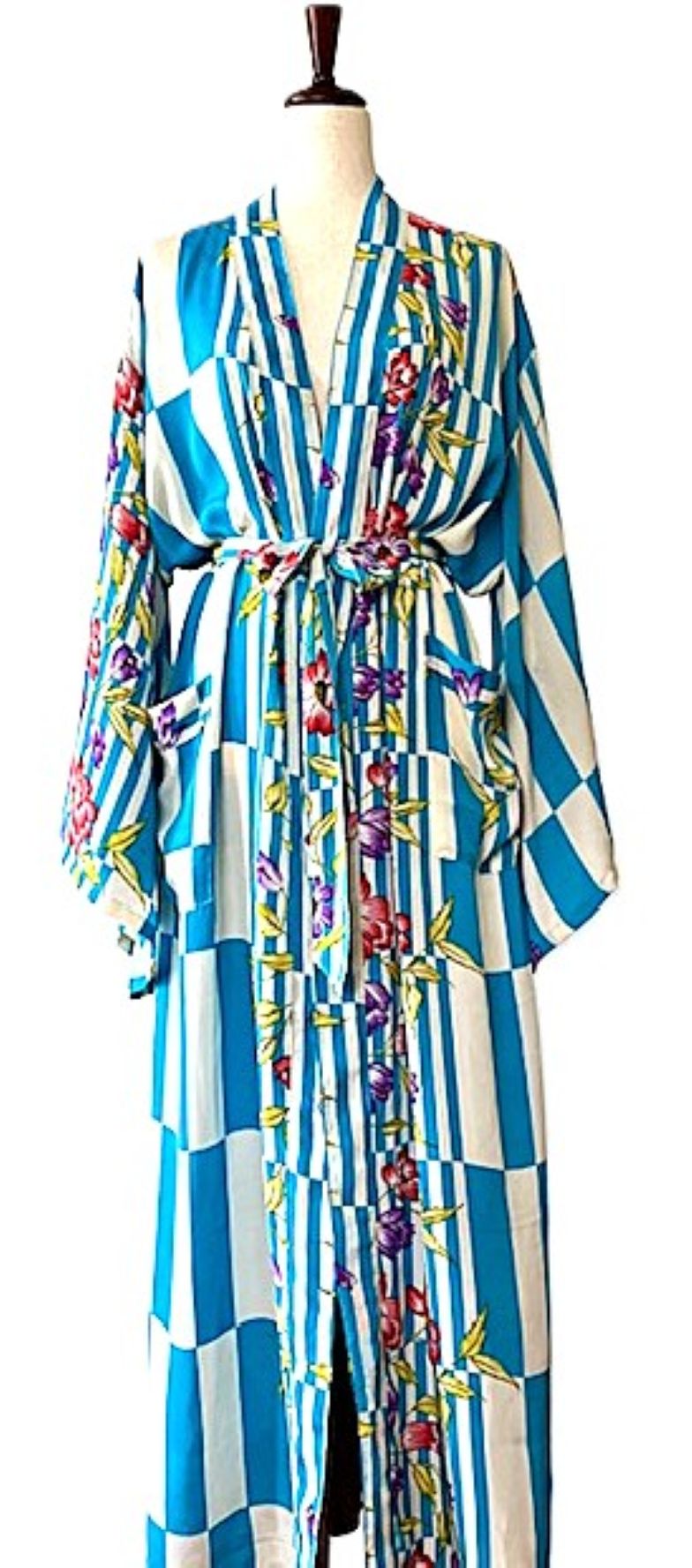 Luxurious and Glamorous  Silk Kimono Duster. Scene Stealer. (Turquoise)