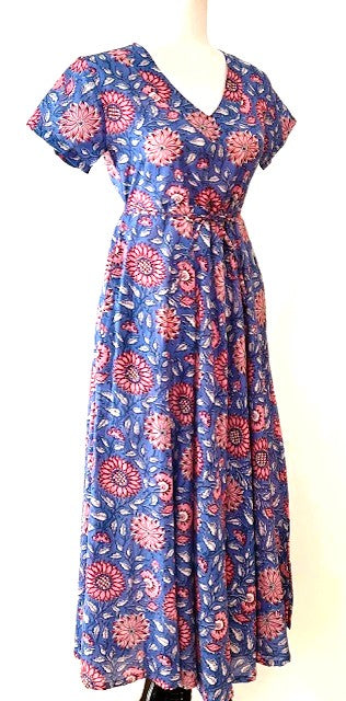 Midi Block Print Cotton Dress Has An Element of Elegance (Iris)