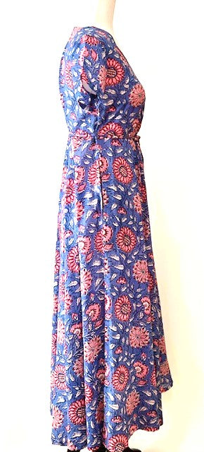 Midi Block Print Cotton Dress Has An Element of Elegance (Iris)