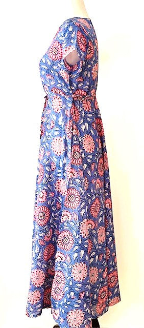 Midi Block Print Cotton Dress Has An Element of Elegance (Iris)