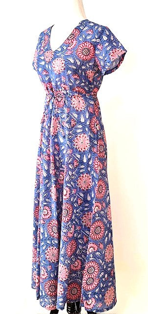 Midi Block Print Cotton Dress Has An Element of Elegance (Iris)