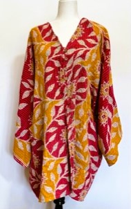 4 Button Short Kantha Cotton Tunic is Seasonless (Red)