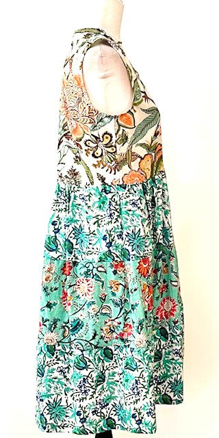 Easy Basic: Mixed Block Print Short Cotton Dress (Sleeveless)