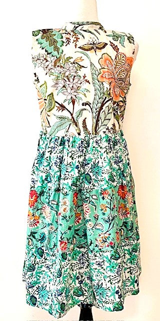 Easy Basic: Mixed Block Print Short Cotton Dress (Sleeveless)