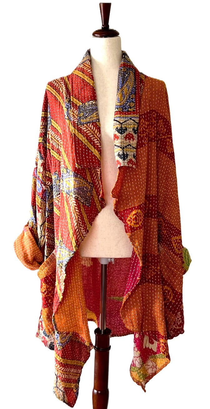Kantha Bae Oasis Cotton Cardigan, Reversible (Red)
