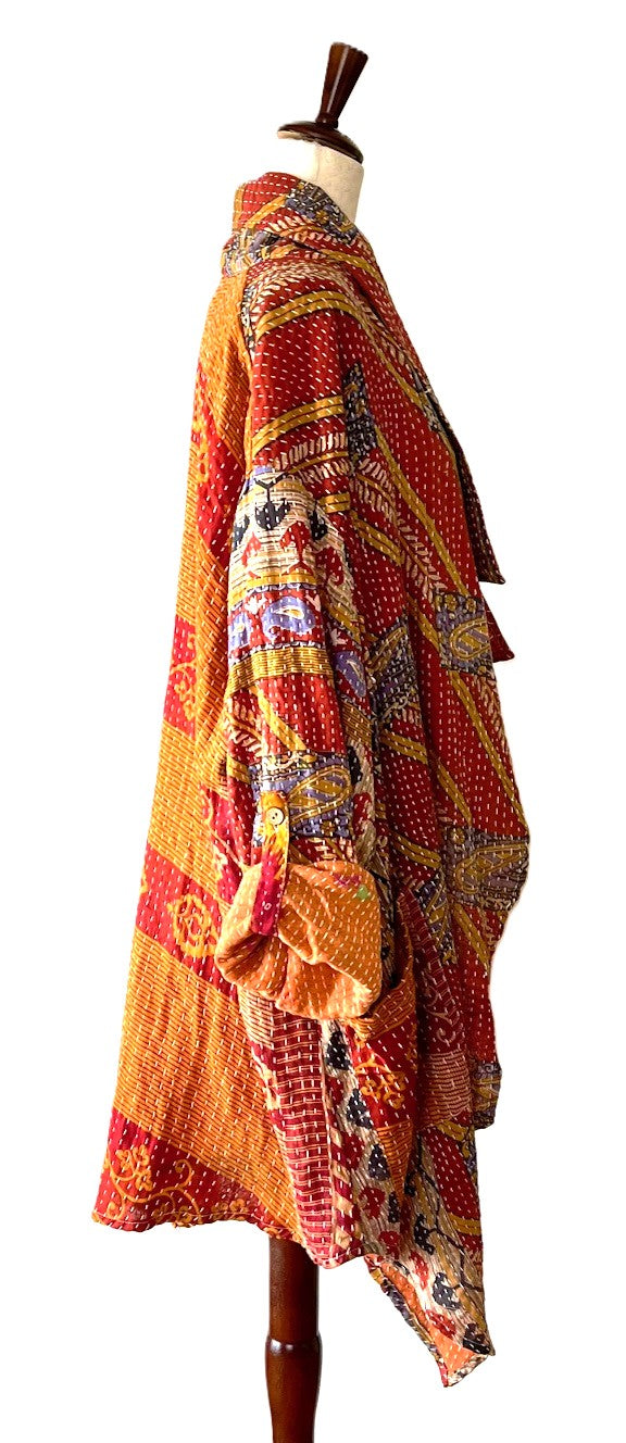 Kantha Bae Oasis Cotton Cardigan, Reversible (Red)