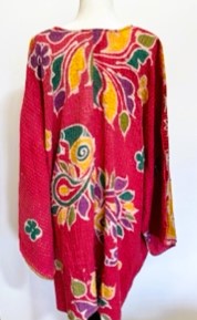 4 Button Short Kantha Cotton Tunic is Seasonless (Red)