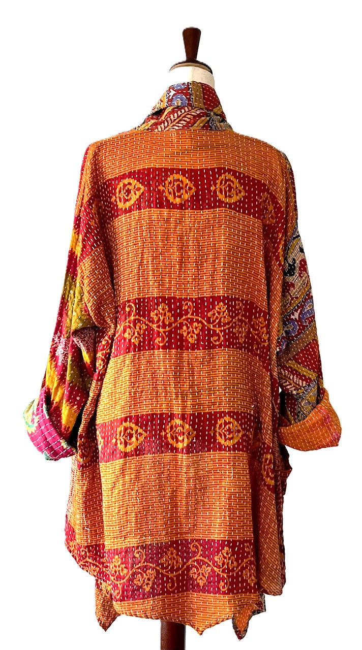 Kantha Bae Oasis Cotton Cardigan, Reversible (Red)