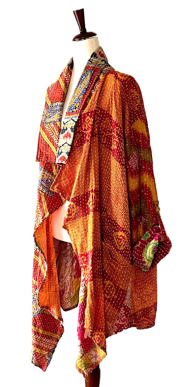 Kantha Bae Oasis Cotton Cardigan, Reversible (Red)
