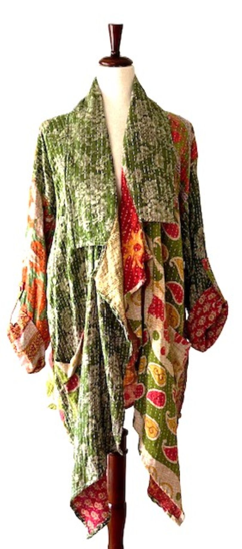 Kantha Bae Oasis Cotton Cardigan, Reversible (Green)