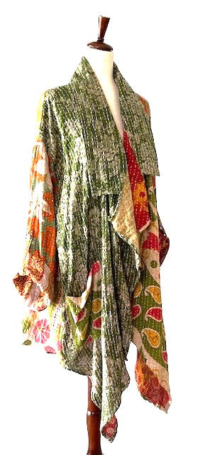 Kantha Bae Oasis Cotton Cardigan, Reversible (Green)