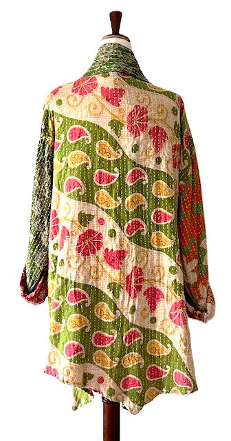 Kantha Bae Oasis Cotton Cardigan, Reversible (Green)