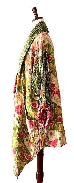 Kantha Bae Oasis Cotton Cardigan, Reversible (Green)