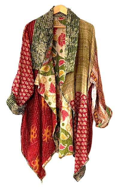 Kantha Bae Oasis Cotton Cardigan, Reversible (Green)