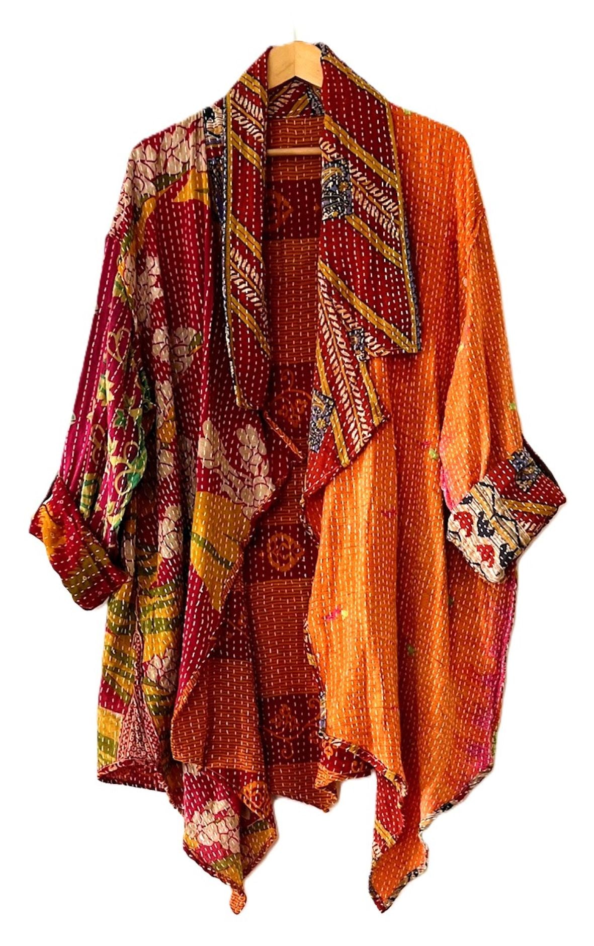 Kantha Bae Oasis Cotton Cardigan, Reversible (Red)