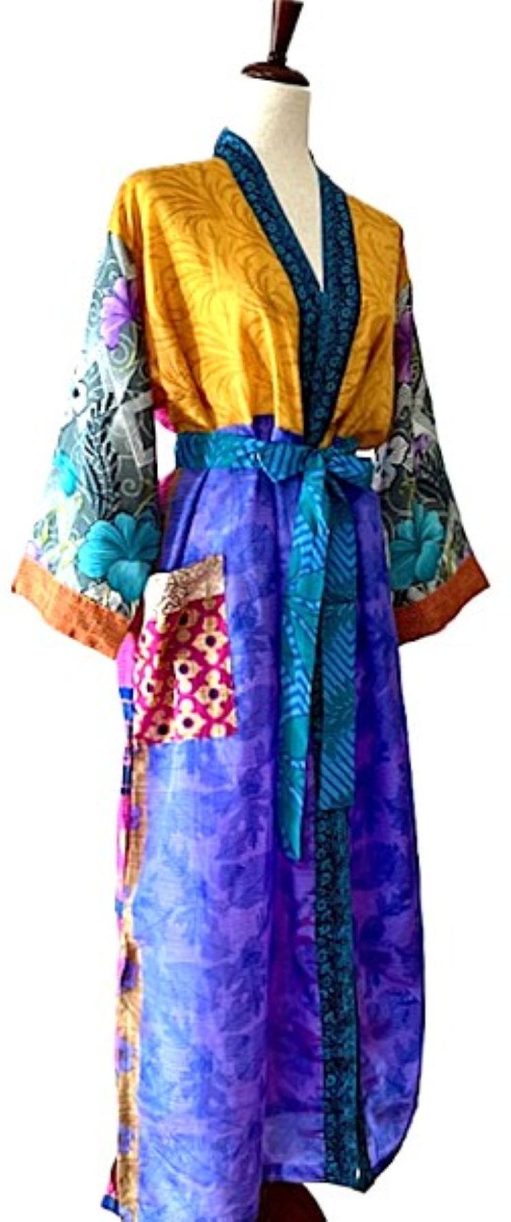 Luxurious and Glamorous  Silk Kimono Duster. Scene Stealer. Colorblock