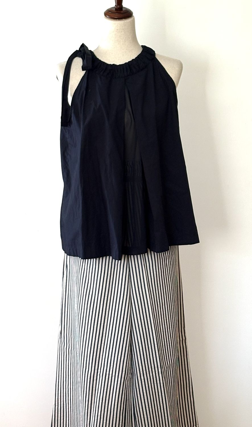 Pants. Relaxed Fit Casual Striped Wide-Leg (Navy or Black Stripe)