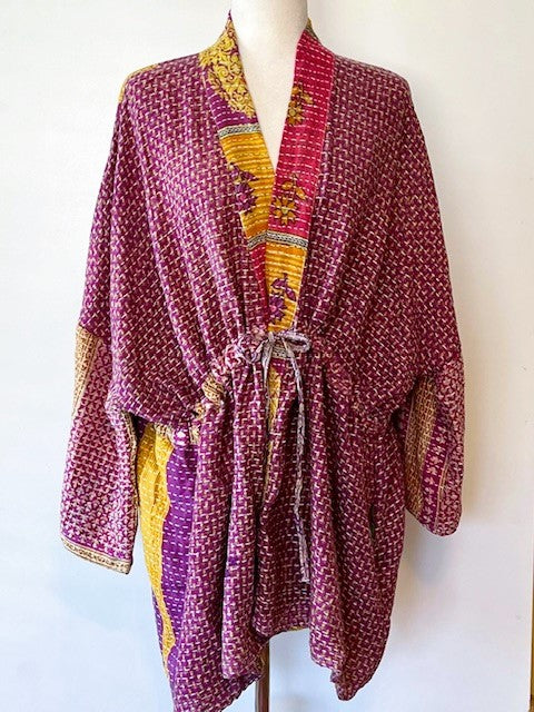 Multi Pattern Kantha Jacket a Statement Piece, Purple