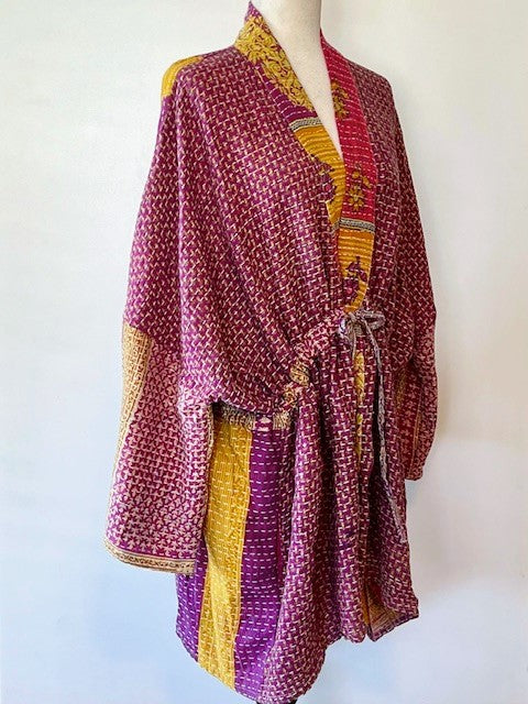 Multi Pattern Kantha Jacket a Statement Piece, Purple