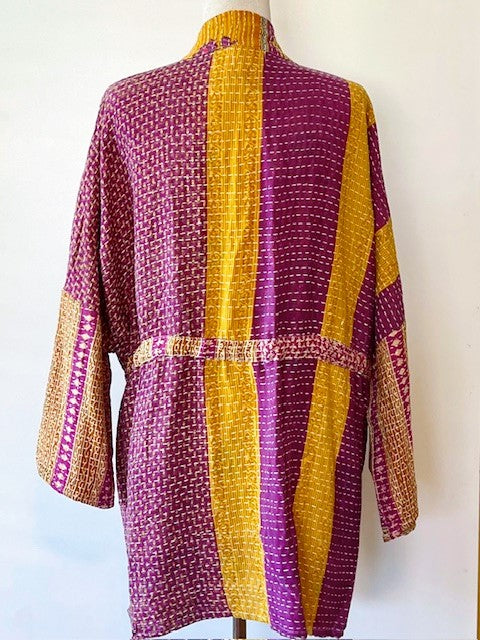 Multi Pattern Kantha Jacket a Statement Piece, Purple