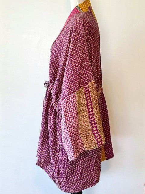 Multi Pattern Kantha Jacket a Statement Piece, Purple