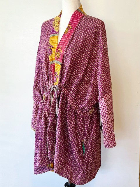 Multi Pattern Kantha Jacket a Statement Piece, Purple