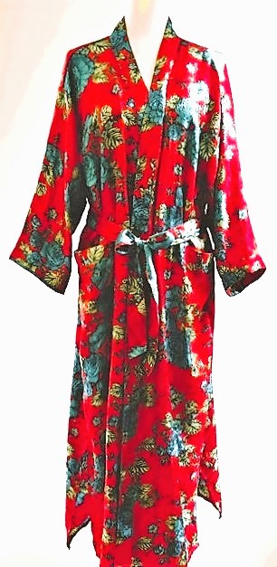 Luxury Print Silk Print Kimono Duster Is Seductive (Red and Aqua)