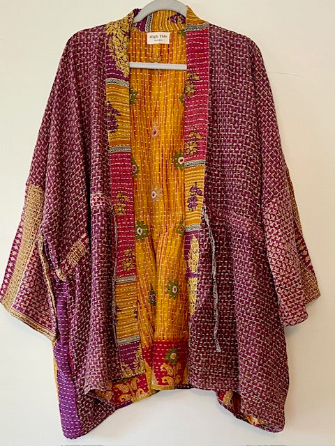 Multi Pattern Kantha Jacket a Statement Piece, Purple