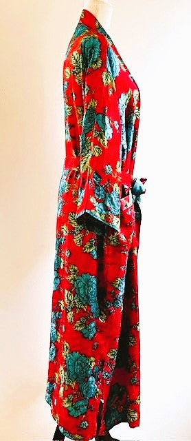 Luxury Print Silk Print Kimono Duster Is Seductive (Red and Aqua)