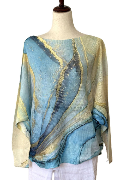 Italian Knit Blue Swirl Round Neck Sweaters (2 Colors)