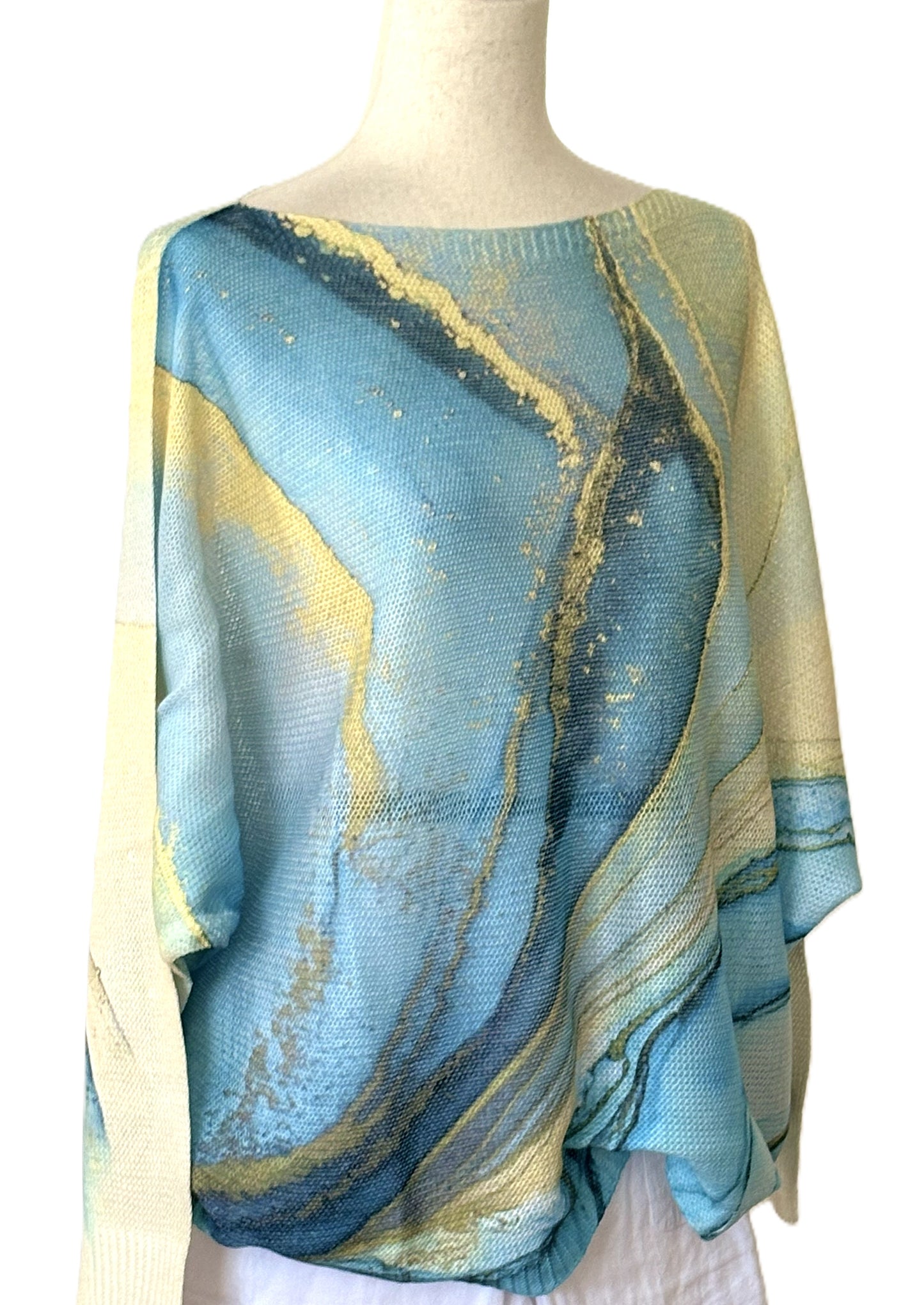 Italian Knit Blue Swirl Round Neck Sweaters (2 Colors)