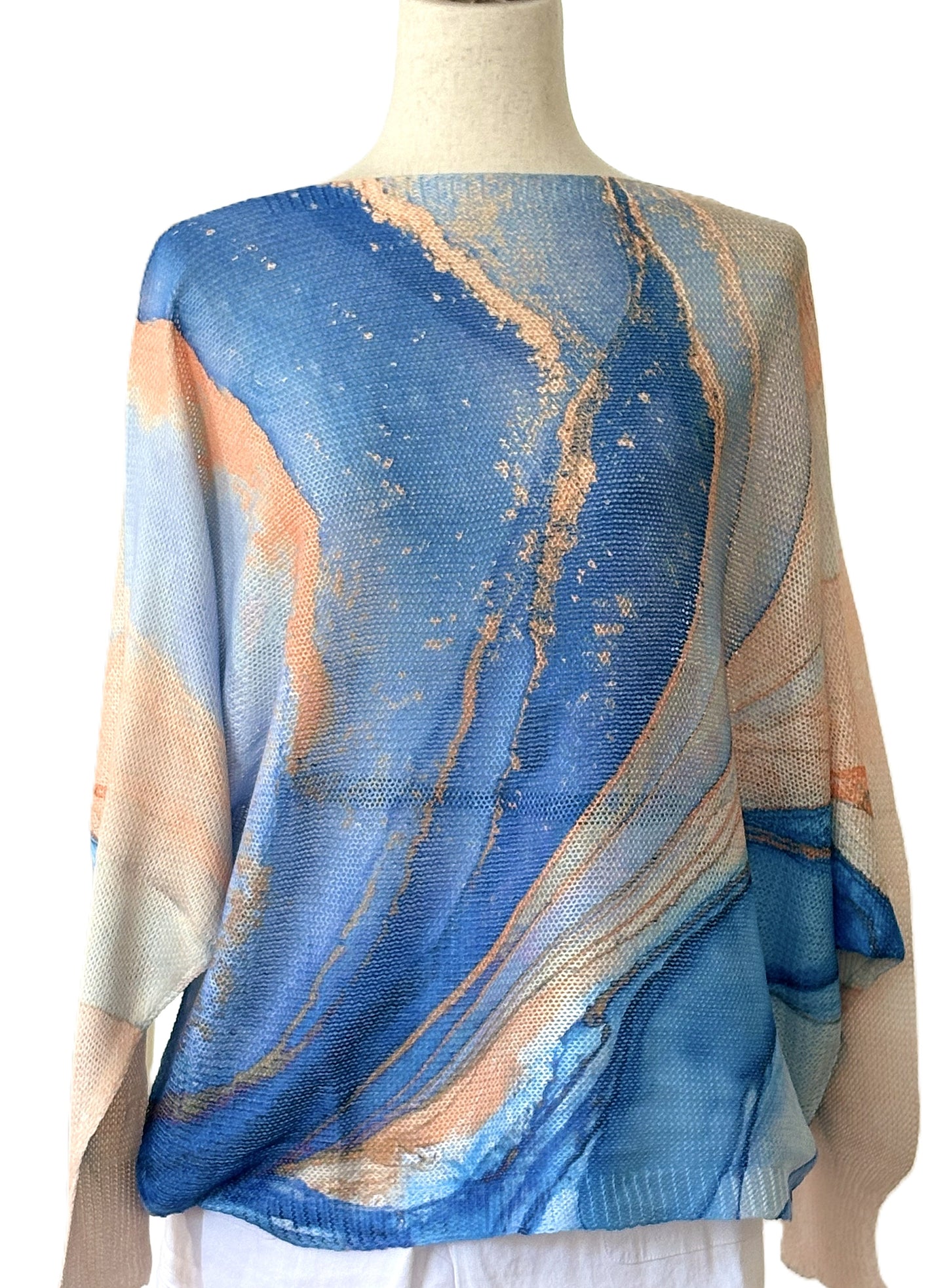 Italian Knit Blue Swirl Round Neck Sweaters (2 Colors)