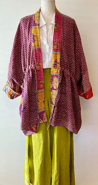 Multi Pattern Kantha Jacket a Statement Piece, Purple