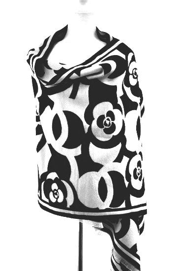 Black and White Moon Rose Reversible Wrap: Artisan Shawl