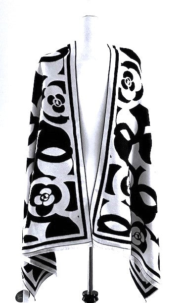 Black and White Moon Rose Reversible Wrap: Artisan Shawl