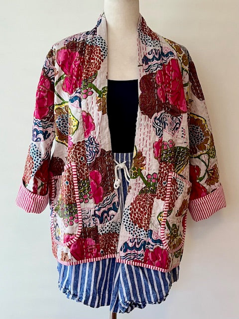 Vibrant Japanese Style Kantha Jacket, White