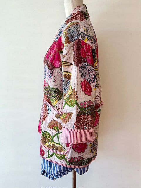 Vibrant Japanese Style Kantha Jacket, White