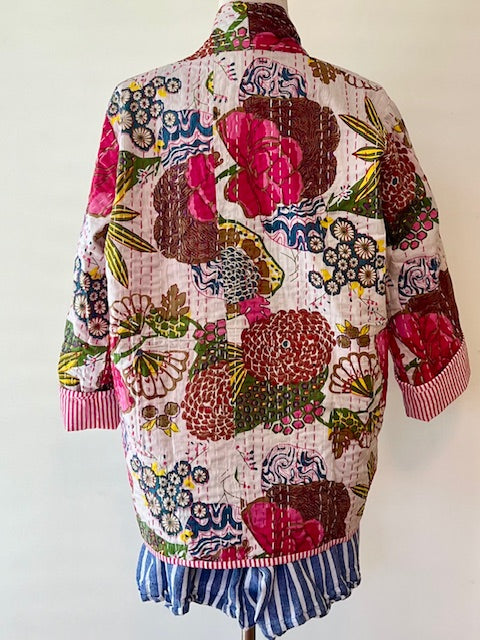 Vibrant Japanese Style Kantha Jacket, White