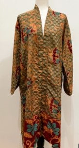 Top of the Line Silk Kimono Duster Mixed Print (Bronze/Olive)