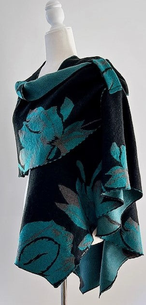 Aqua and Black Lotus Reversible Short Loop Wrap