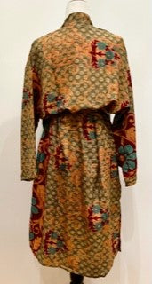 Top of the Line Silk Kimono Duster Mixed Print (Bronze/Olive)