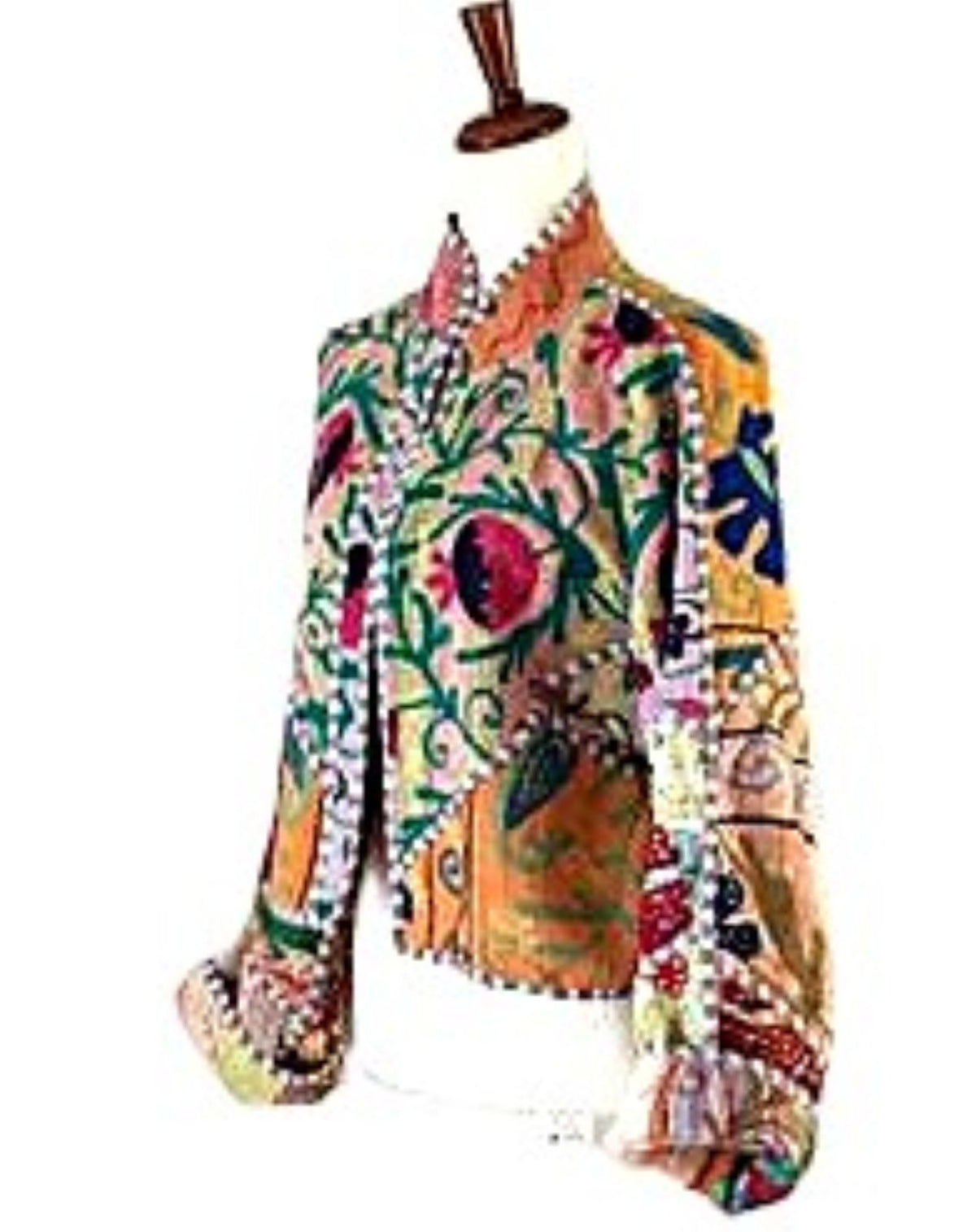Specialty Collection, Floral Patchwork With Suzani Embroidery Cropped Jacket, Fully Reversible