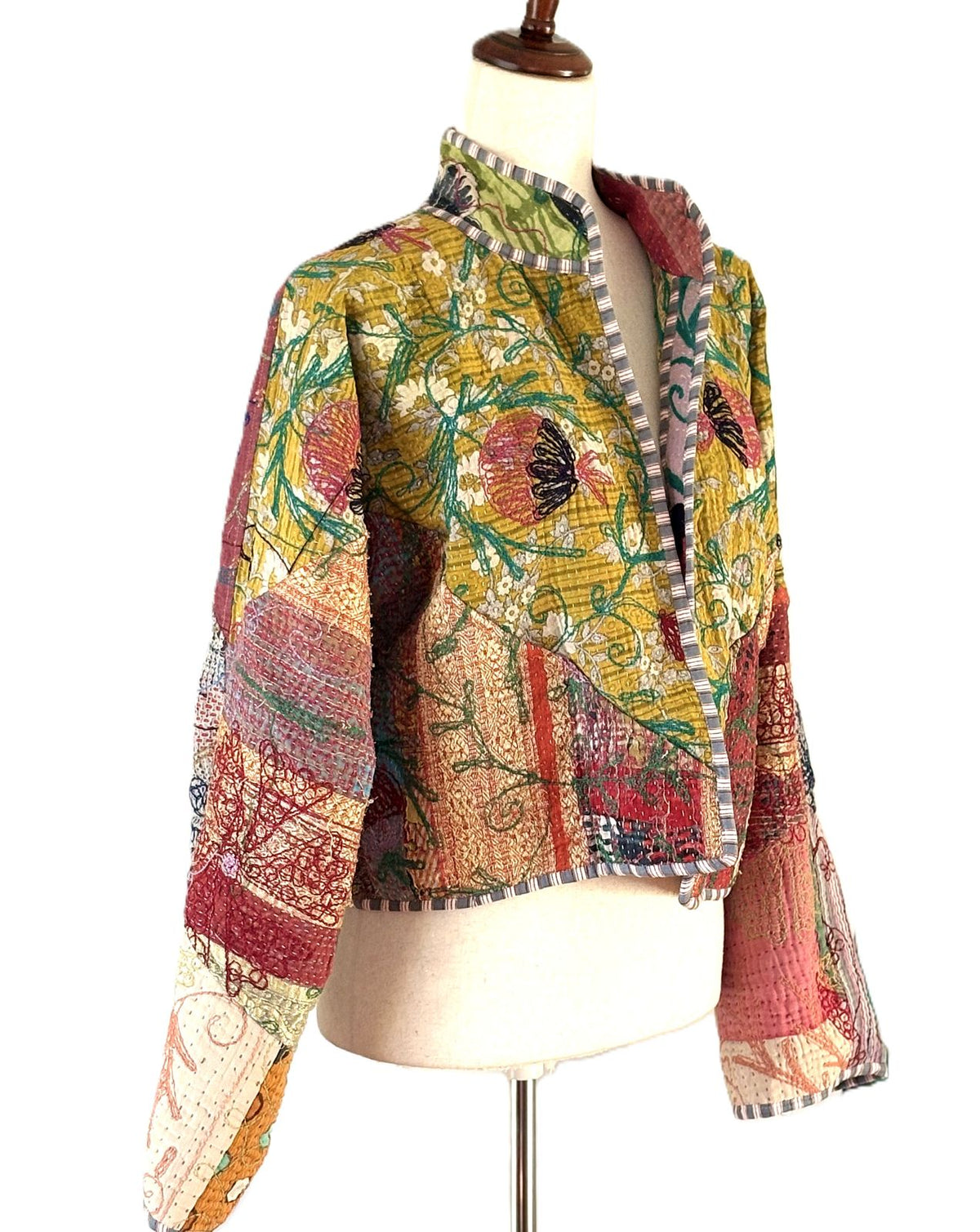 Specialty Collection, Floral Patchwork With Suzani Embroidery Cropped Jacket, Fully Reversible