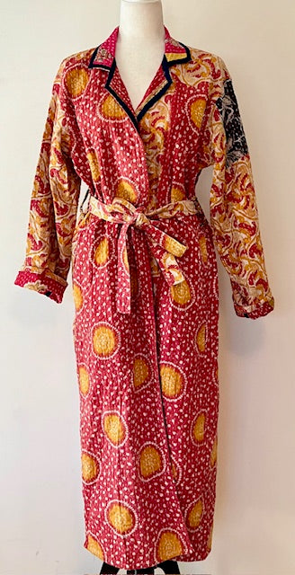 New Vintage Kantha Quilted Reversible Jacket, Red & Gold