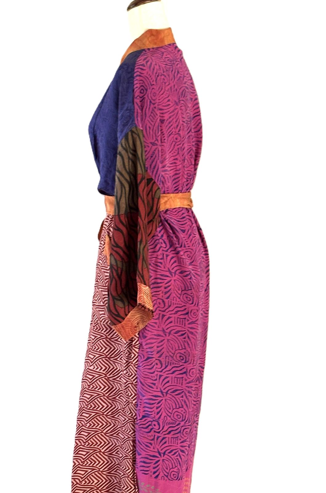 Long Silk Kimono Duster, Dramatic Two Tone And Elegant