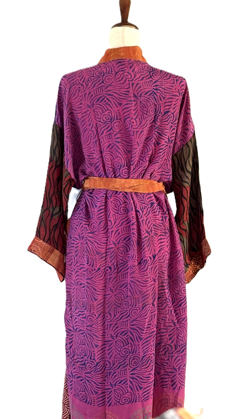 Long Silk Kimono Duster, Dramatic Two Tone And Elegant