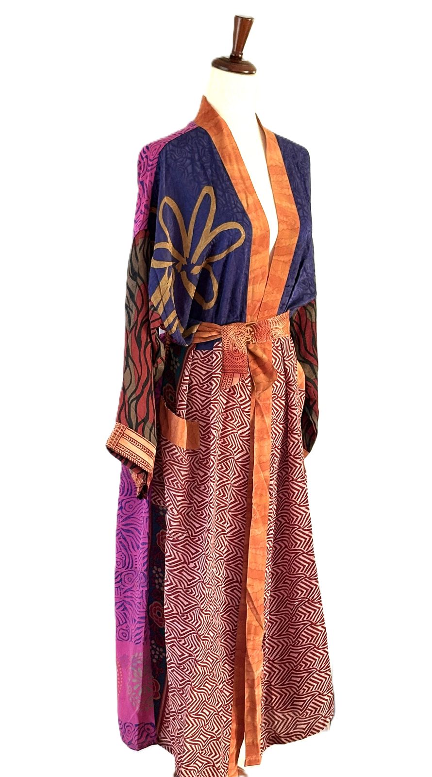 Long Silk Kimono Duster, Dramatic Two Tone And Elegant