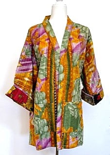 Next Generation Handmade, Fully Reversible Winter Kantha Jacket (Green/Gold/Purple)